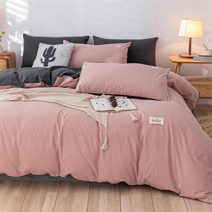 91家纺网 家纺一手货源 找家纺 蓝巢 2021新款全棉色织水洗棉单被套 豆沙深灰