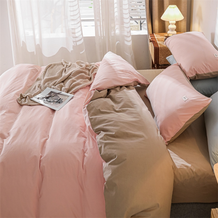 91家纺网 家纺一手货源 找家纺 蓝巢 2021新款全棉色织水洗棉单被套 粉卡其