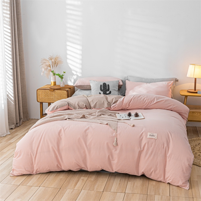 91家纺网 家纺一手货源 找家纺 蓝巢 2021新款全棉色织水洗棉单被套 粉卡其