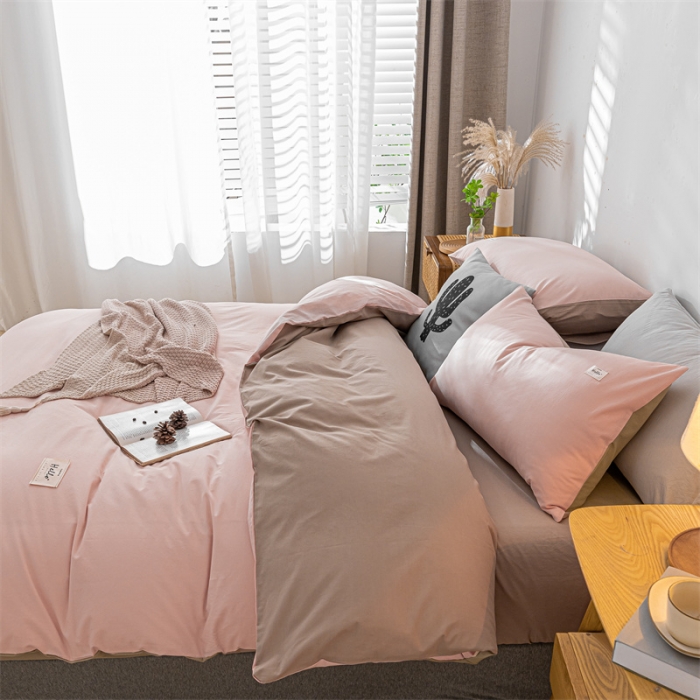 91家纺网 家纺一手货源 找家纺 蓝巢 2021新款全棉色织水洗棉单被套 粉卡其