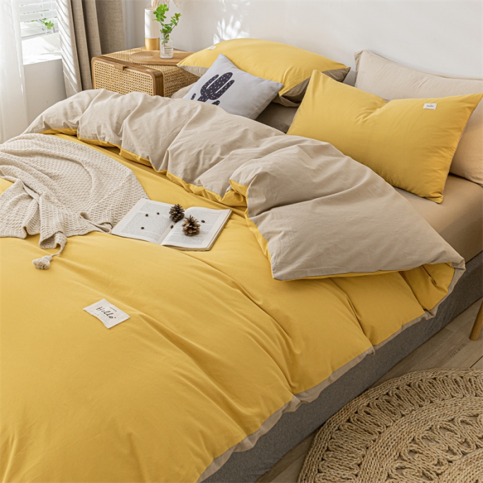 91家纺网 家纺一手货源 找家纺 蓝巢 2021新款全棉色织水洗棉单被套 黄卡其