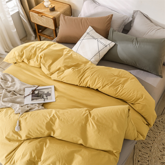 91家纺网 家纺一手货源 找家纺 蓝巢 2021新款全棉色织水洗棉单被套 混搭-姜黄