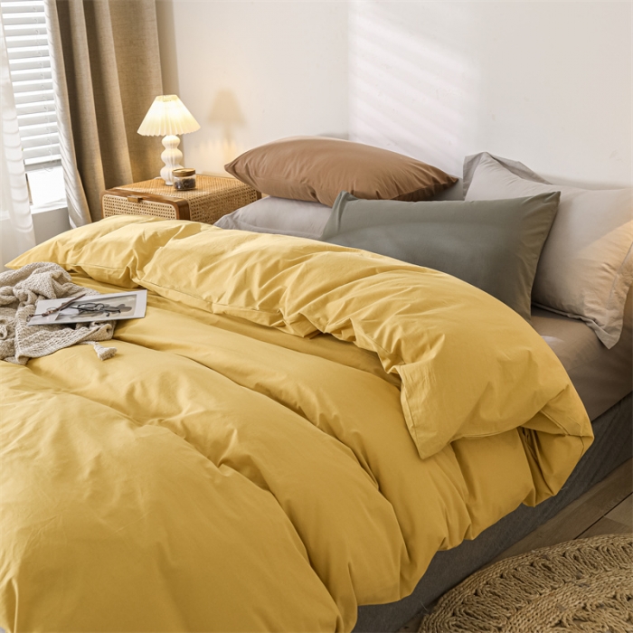 91家纺网 家纺一手货源 找家纺 蓝巢 2021新款全棉色织水洗棉单被套 混搭-姜黄