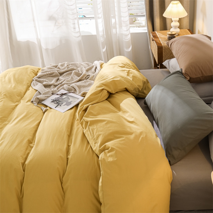 91家纺网 家纺一手货源 找家纺 蓝巢 2021新款全棉色织水洗棉单被套 混搭-姜黄