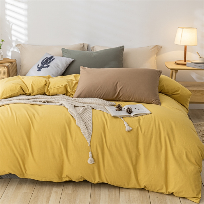 91家纺网 家纺一手货源 找家纺 蓝巢 2021新款全棉色织水洗棉单被套 混搭-姜黄