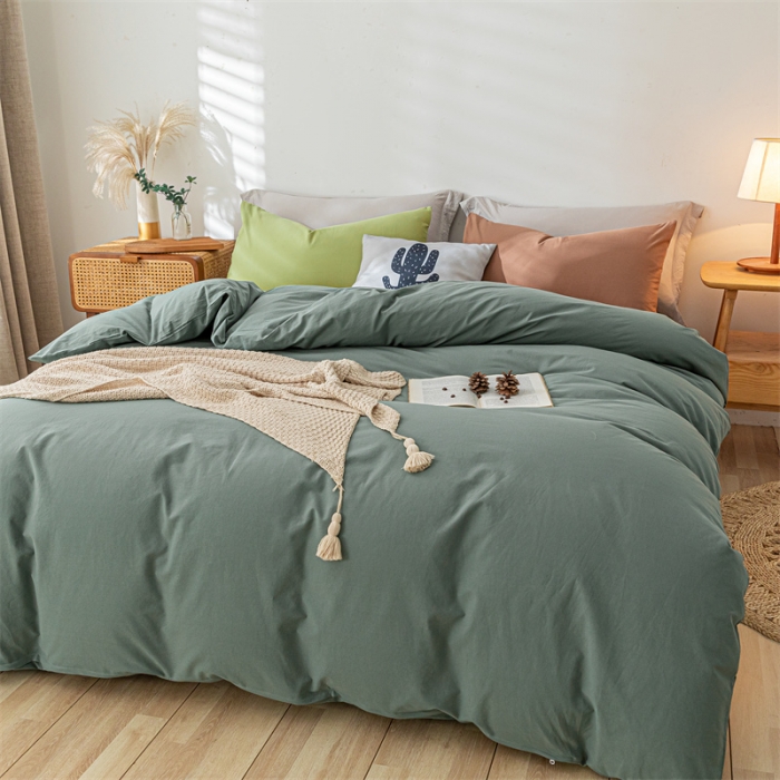 91家纺网 家纺一手货源 找家纺 蓝巢 2021新款全棉色织水洗棉单被套 混搭-松绿