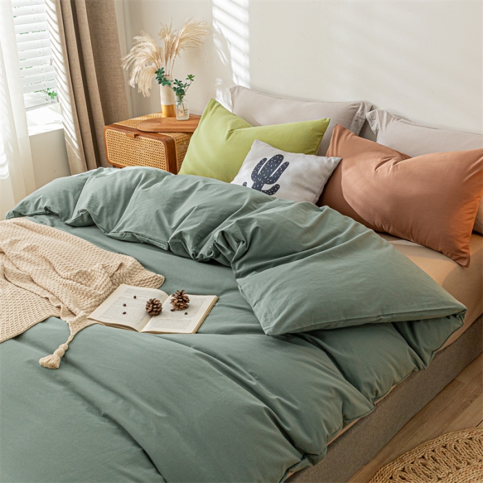 91家纺网 家纺一手货源 找家纺 蓝巢 2021新款全棉色织水洗棉单被套 混搭-松绿
