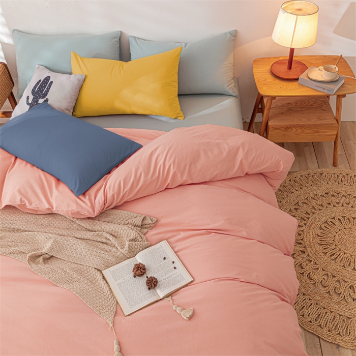 91家纺网 家纺一手货源 找家纺 蓝巢 2021新款全棉色织水洗棉单被套 混搭-香叶粉