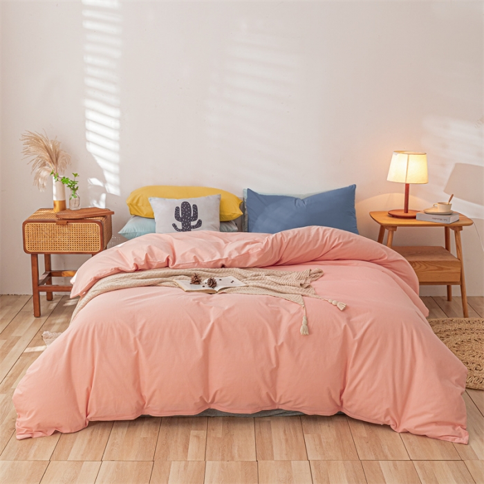 91家纺网 家纺一手货源 找家纺 蓝巢 2021新款全棉色织水洗棉单被套 混搭-香叶粉