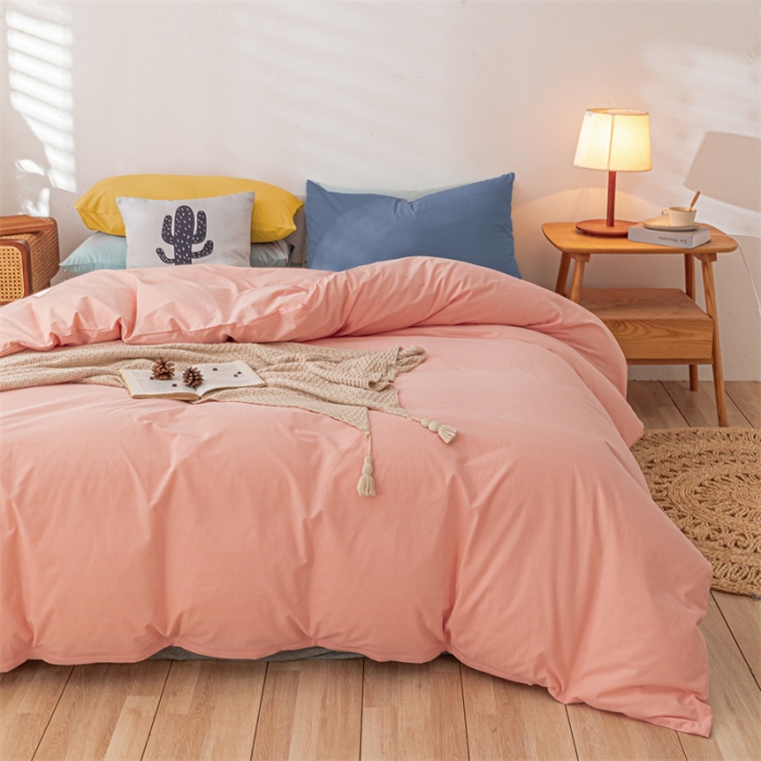 91家纺网 家纺一手货源 找家纺 蓝巢 2021新款全棉色织水洗棉单被套 混搭-香叶粉