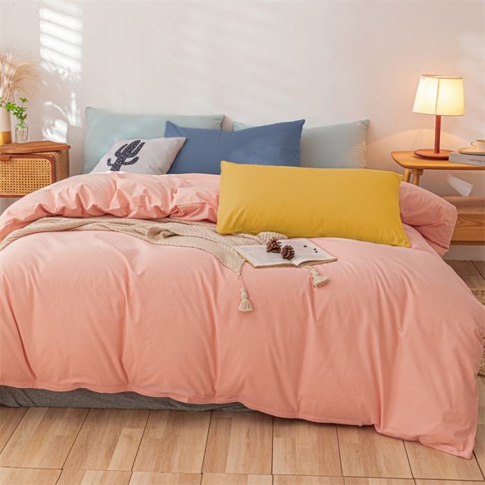 91家纺网 家纺一手货源 找家纺 蓝巢 2021新款全棉色织水洗棉单被套 混搭-香叶粉
