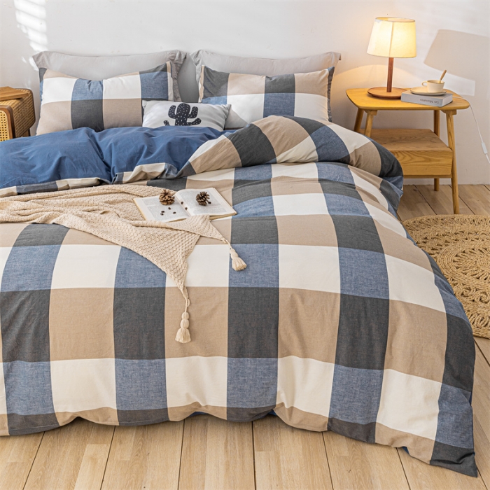 91家纺网 家纺一手货源 找家纺 蓝巢 2021新款全棉色织水洗棉单被套 蓝调格