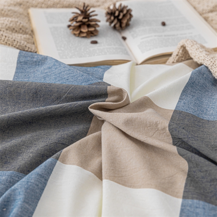 91家纺网 家纺一手货源 找家纺 蓝巢 2021新款全棉色织水洗棉单被套 蓝调格