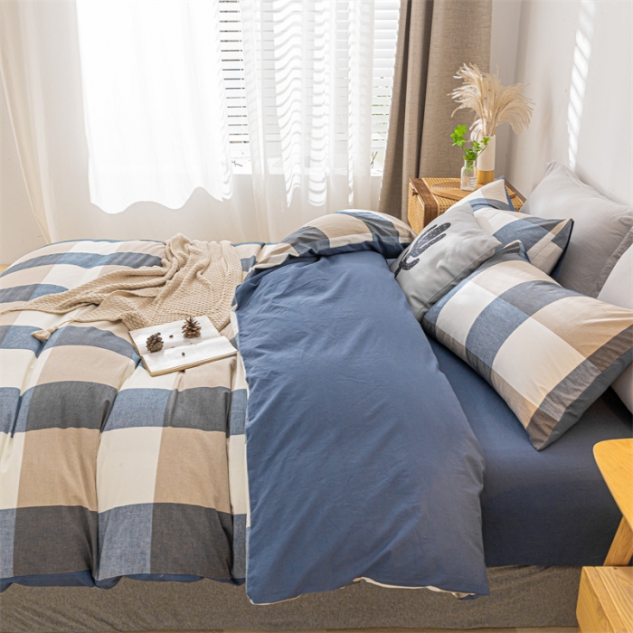 91家纺网 家纺一手货源 找家纺 蓝巢 2021新款全棉色织水洗棉单被套 蓝调格