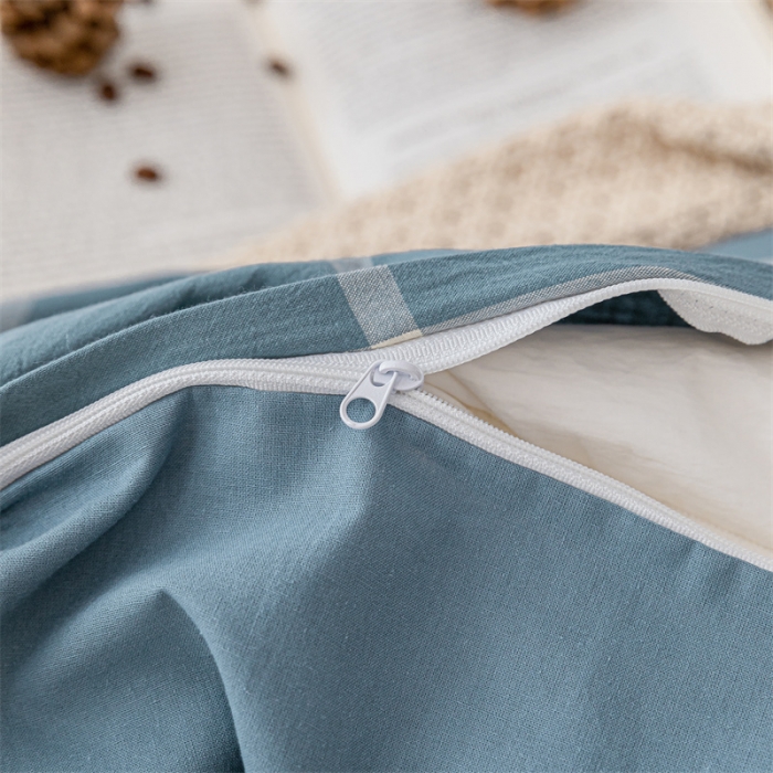 91家纺网 家纺一手货源 找家纺 蓝巢 2021新款全棉色织水洗棉单被套 蓝灰大格