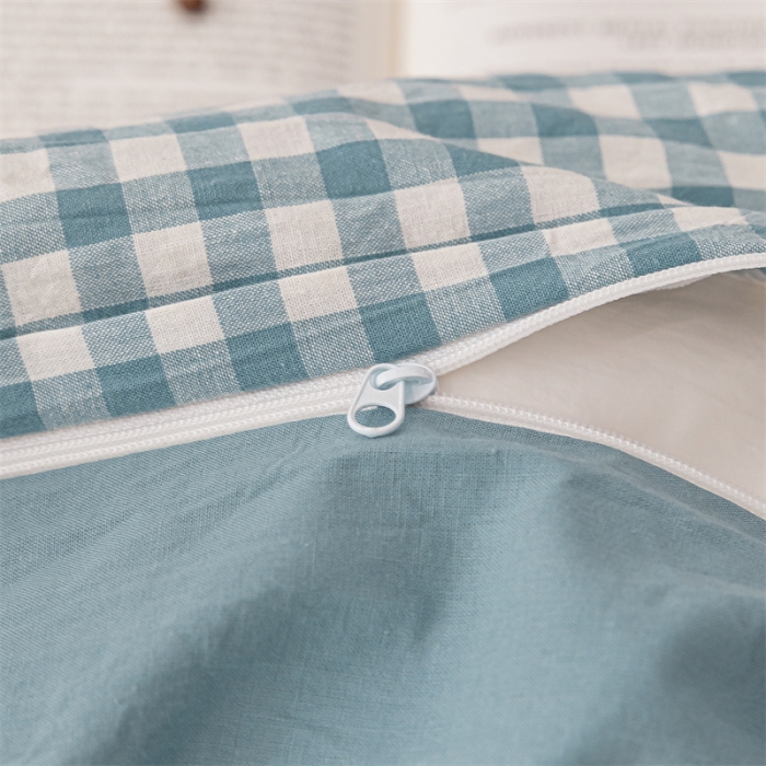 91家纺网 家纺一手货源 找家纺 蓝巢 2021新款全棉色织水洗棉单被套 蓝小格