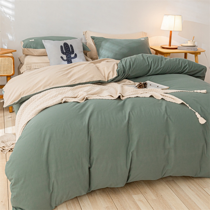 91家纺网 家纺一手货源 找家纺 蓝巢 2021新款全棉色织水洗棉单被套 绿卡其