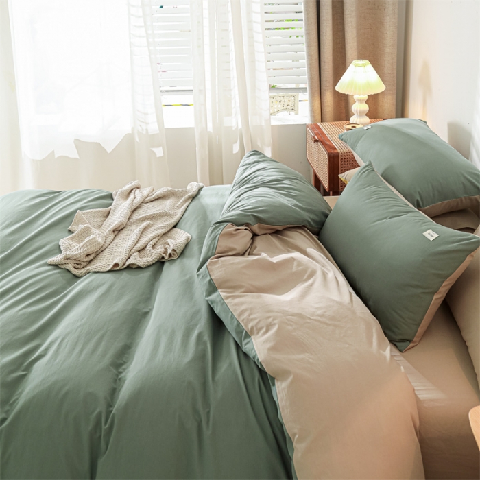 91家纺网 家纺一手货源 找家纺 蓝巢 2021新款全棉色织水洗棉单被套 绿卡其