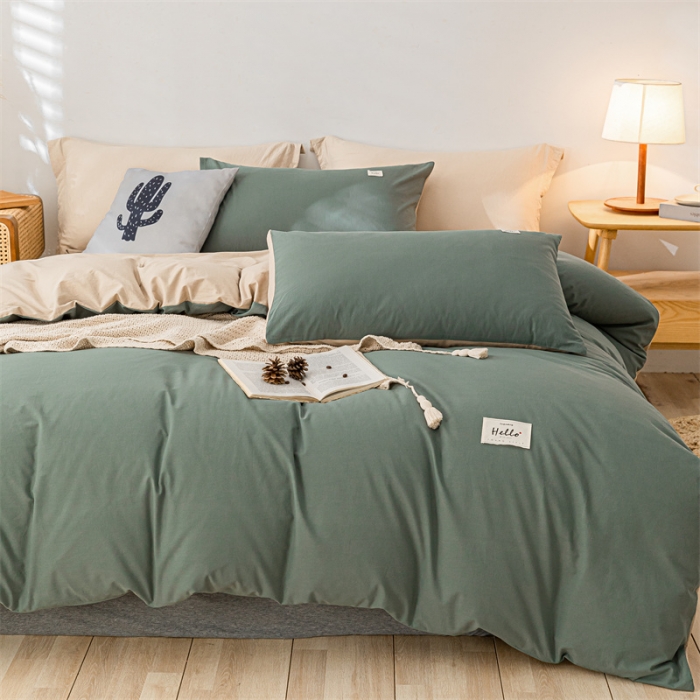 91家纺网 家纺一手货源 找家纺 蓝巢 2021新款全棉色织水洗棉单被套 绿卡其