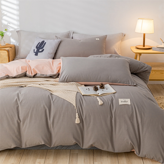 91家纺网 家纺一手货源 找家纺 蓝巢 2021新款全棉色织水洗棉单被套 浅灰粉
