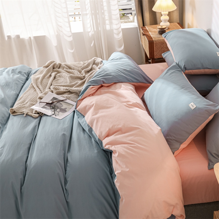 91家纺网 家纺一手货源 找家纺 蓝巢 2021新款全棉色织水洗棉单被套 浅蓝粉