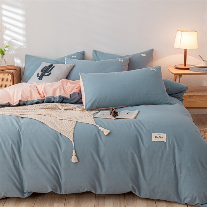 91家纺网 家纺一手货源 找家纺 蓝巢 2021新款全棉色织水洗棉单被套 浅蓝粉