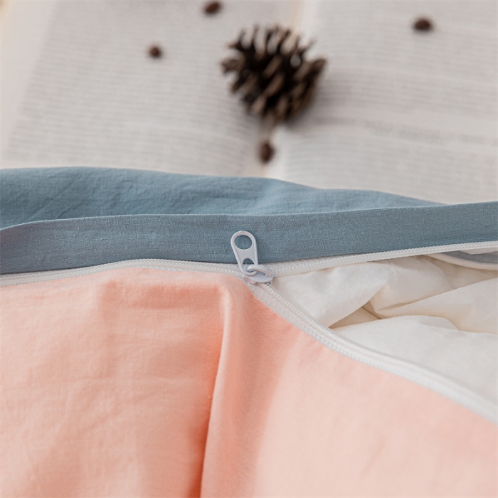 91家纺网 家纺一手货源 找家纺 蓝巢 2021新款全棉色织水洗棉单被套 浅蓝粉