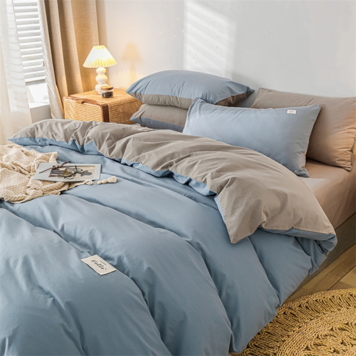 91家纺网 家纺一手货源 找家纺 蓝巢 2021新款全棉色织水洗棉单被套 浅蓝灰