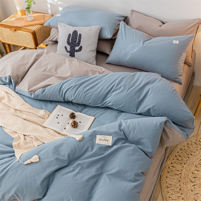 91家纺网 家纺一手货源 找家纺 蓝巢 2021新款全棉色织水洗棉单被套 浅蓝灰