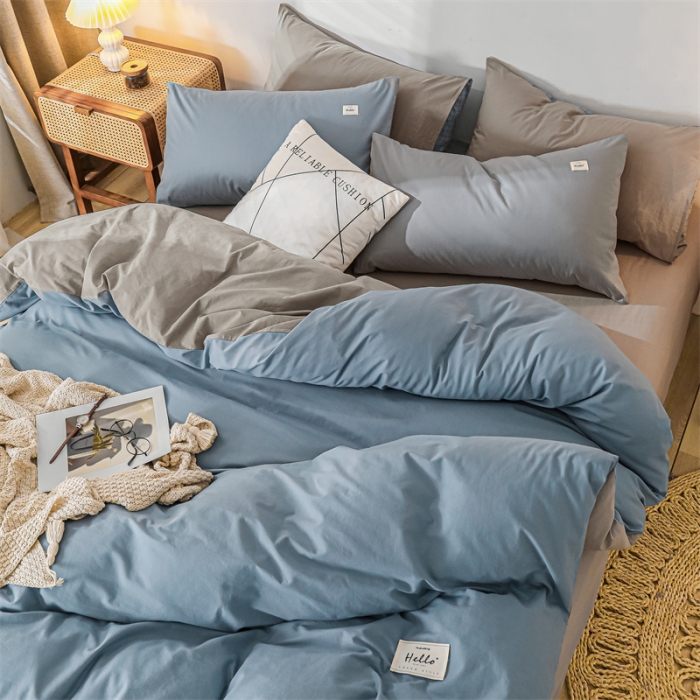 91家纺网 家纺一手货源 找家纺 蓝巢 2021新款全棉色织水洗棉单被套 浅蓝灰