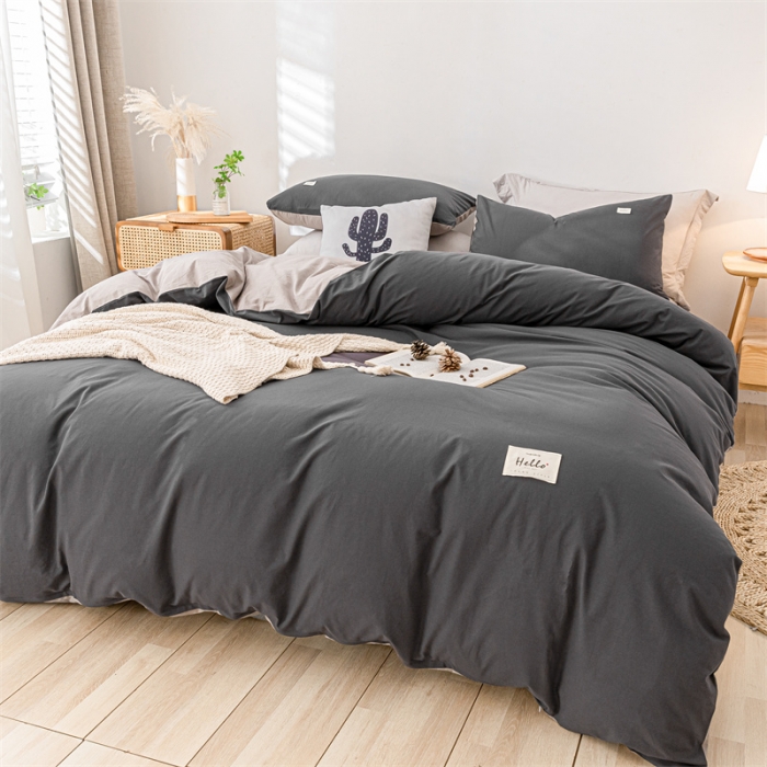 91家纺网 家纺一手货源 找家纺 蓝巢 2021新款全棉色织水洗棉单被套 深灰浅灰