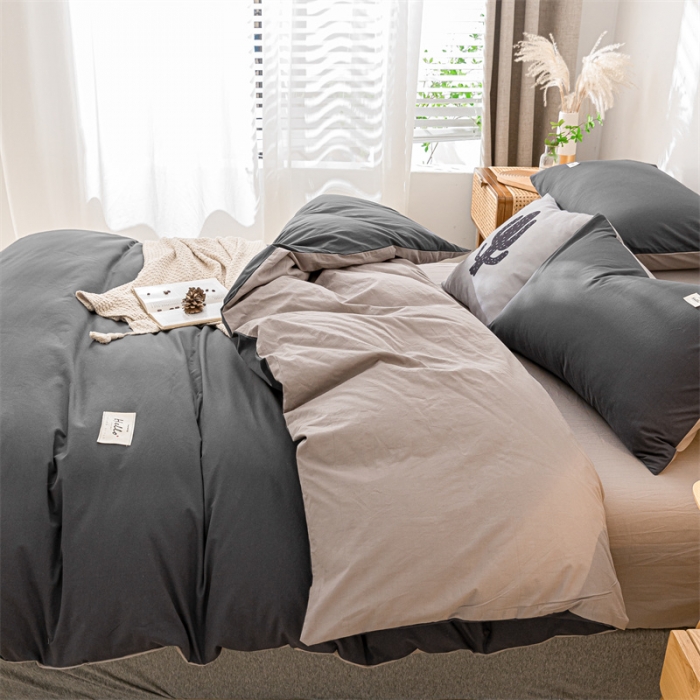 91家纺网 家纺一手货源 找家纺 蓝巢 2021新款全棉色织水洗棉单被套 深灰浅灰
