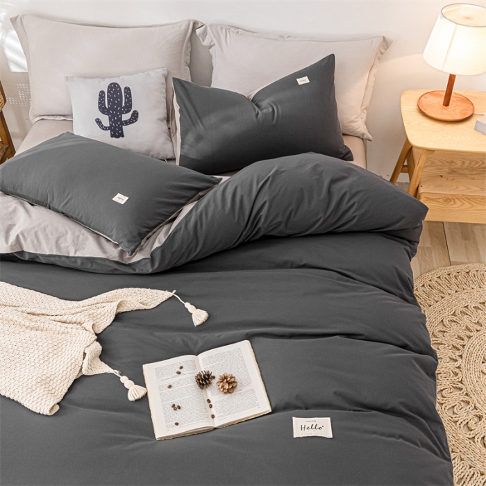 91家纺网 家纺一手货源 找家纺 蓝巢 2021新款全棉色织水洗棉单被套 深灰浅灰