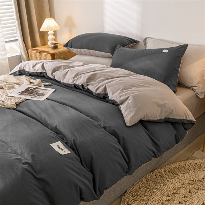 91家纺网 家纺一手货源 找家纺 蓝巢 2021新款全棉色织水洗棉单被套 深灰浅灰