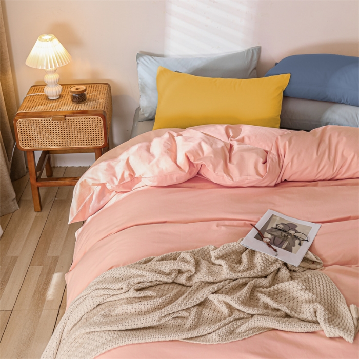 91家纺网 家纺一手货源 找家纺 蓝巢 2021新款全棉水洗棉单枕套一对 宾利蓝+姜黄48*74*2