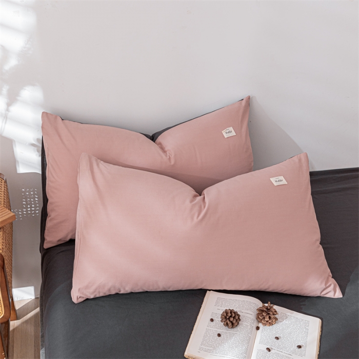 91家纺网 家纺一手货源 找家纺 蓝巢 2021新款全棉水洗棉单枕套一对 豆沙深灰48*74*2