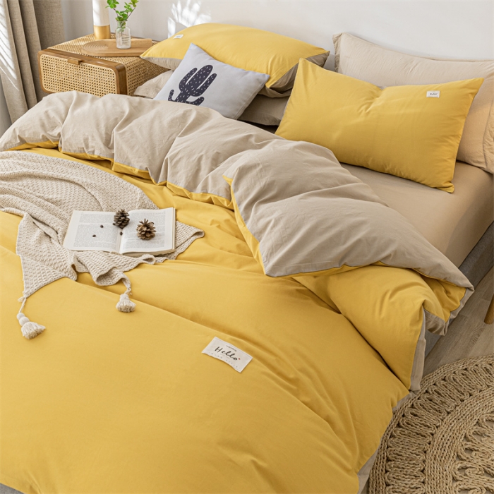 91家纺网 家纺一手货源 找家纺 蓝巢 2021新款全棉水洗棉单枕套一对 黄卡其48*74*2