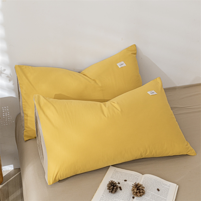 91家纺网 家纺一手货源 找家纺 蓝巢 2021新款全棉水洗棉单枕套一对 黄卡其48*74*2
