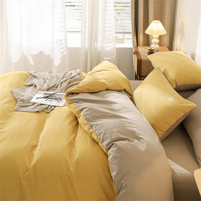 91家纺网 家纺一手货源 找家纺 蓝巢 2021新款全棉水洗棉单枕套一对 黄卡其48*74*2