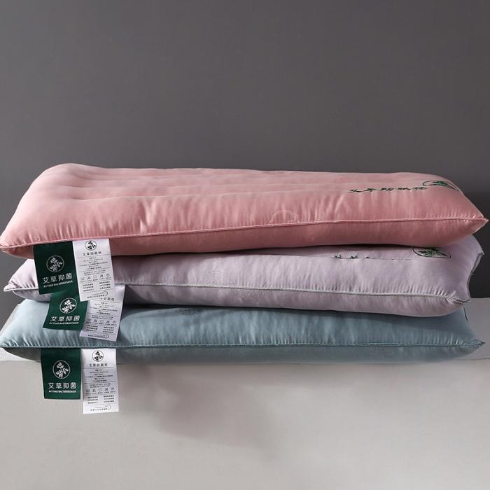 91家纺网 家纺一手货源 找家纺 轻奢 真丝艾草绣花低枕羽丝绒枕头简约定型护颈单人枕芯矮枕