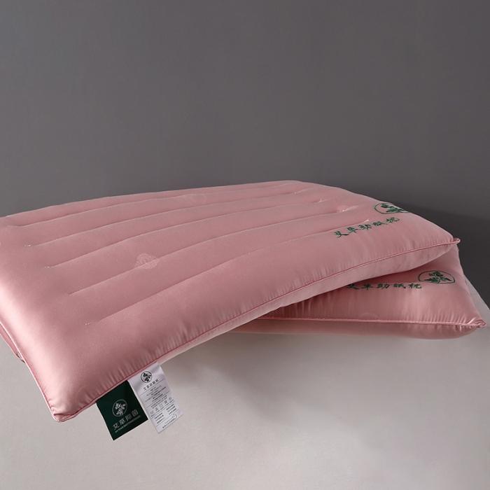 91家纺网 家纺一手货源 找家纺 轻奢 真丝艾草绣花低枕羽丝绒枕头简约定型护颈单人枕芯矮枕