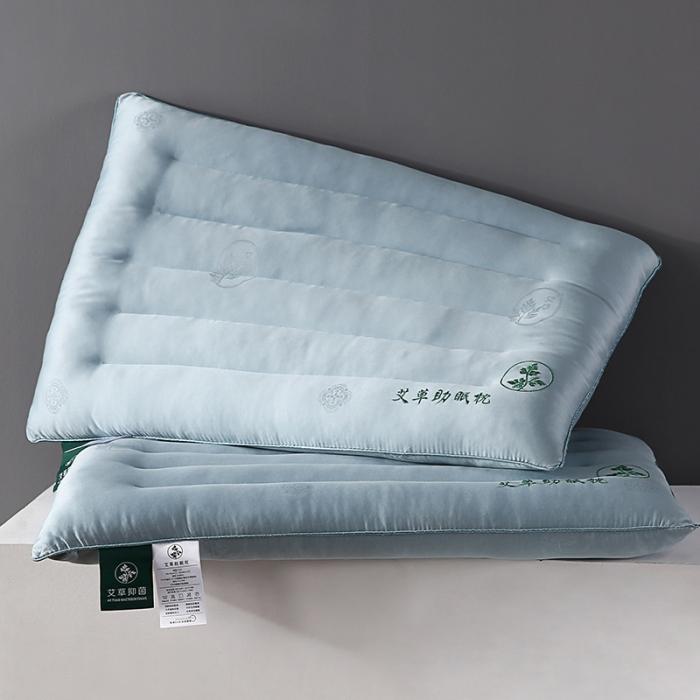 91家纺网 家纺一手货源 找家纺 轻奢 真丝艾草绣花低枕羽丝绒枕头简约定型护颈单人枕芯矮枕