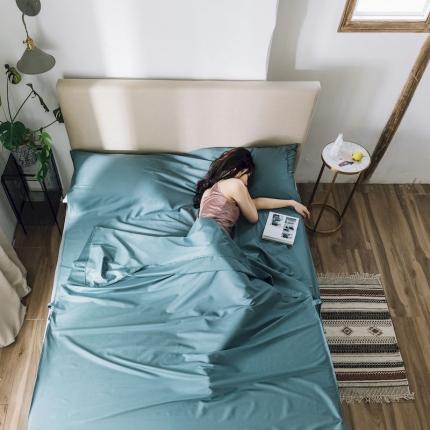涞澳家纺 2019新款60支长绒棉隔脏睡袋 S浅石蓝
