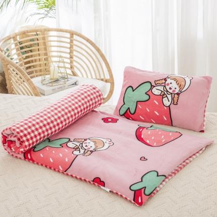 乐秀 2021新款幼儿园牛奶绒儿童床垫套+床垫芯 草莓姑娘
