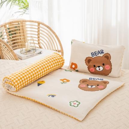 乐秀 2021新款幼儿园牛奶绒儿童床垫套+床垫芯 可爱小熊