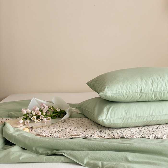 91家纺网 家纺一手货源 找家纺 梦享生活 2022新款水洗棉双拼大豆纤维夏被 淡雅绿