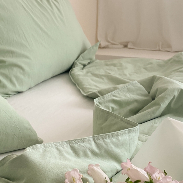 91家纺网 家纺一手货源 找家纺 梦享生活 2022新款水洗棉双拼大豆纤维夏被 淡雅绿