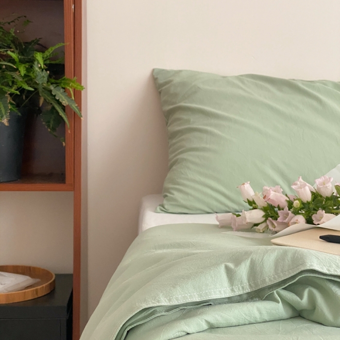 91家纺网 家纺一手货源 找家纺 梦享生活 2022新款水洗棉双拼大豆纤维夏被 淡雅绿