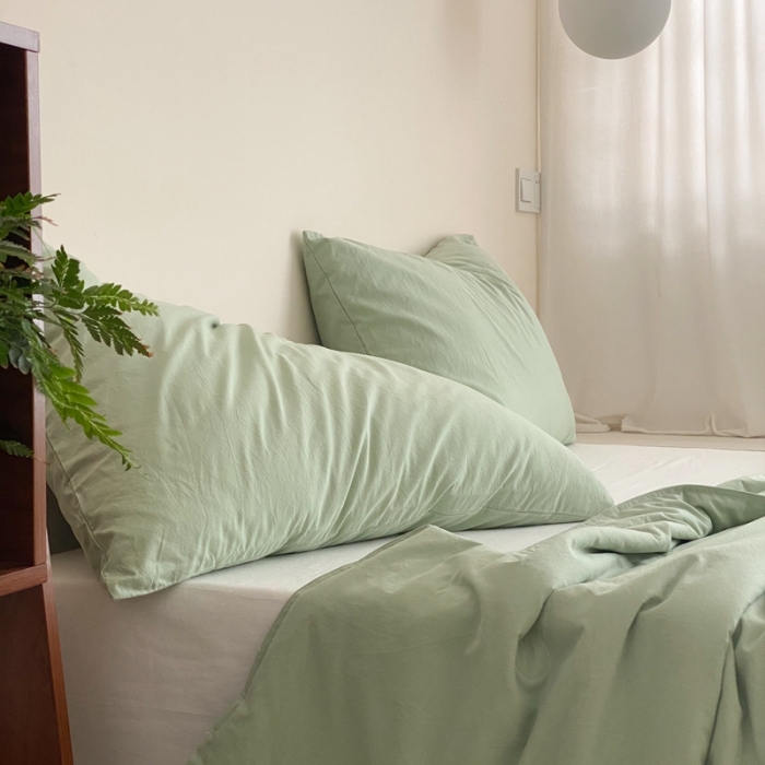 91家纺网 家纺一手货源 找家纺 梦享生活 2022新款水洗棉双拼大豆纤维夏被 淡雅绿