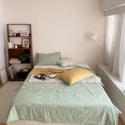 梦享生活2022新款水洗棉双拼大豆纤维夏被 淡雅绿双拼蜂蜜黄